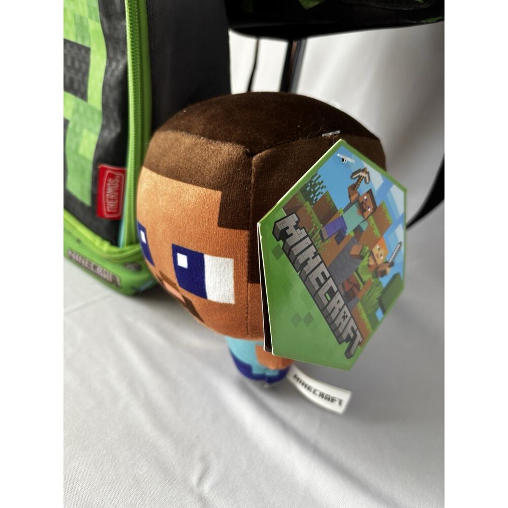 Minecraft Backpack Lunch Box Plush Steve Creeper School Set Black Green - Picture 4 of 15